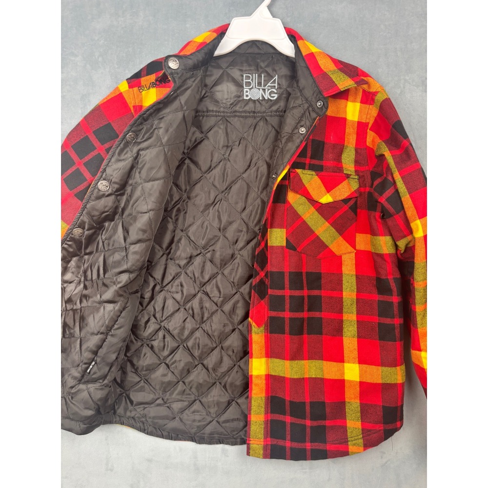 Billabong Mens Red Plaid Quilted Flannel Shirt Jacket Snap Front Shacket Large